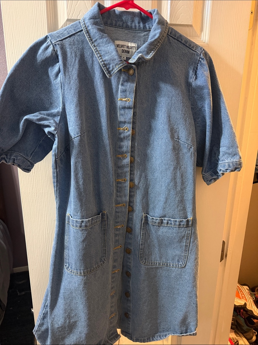 Velvet Heart Light Blue Denim Button-Front Short Sleeve Dress